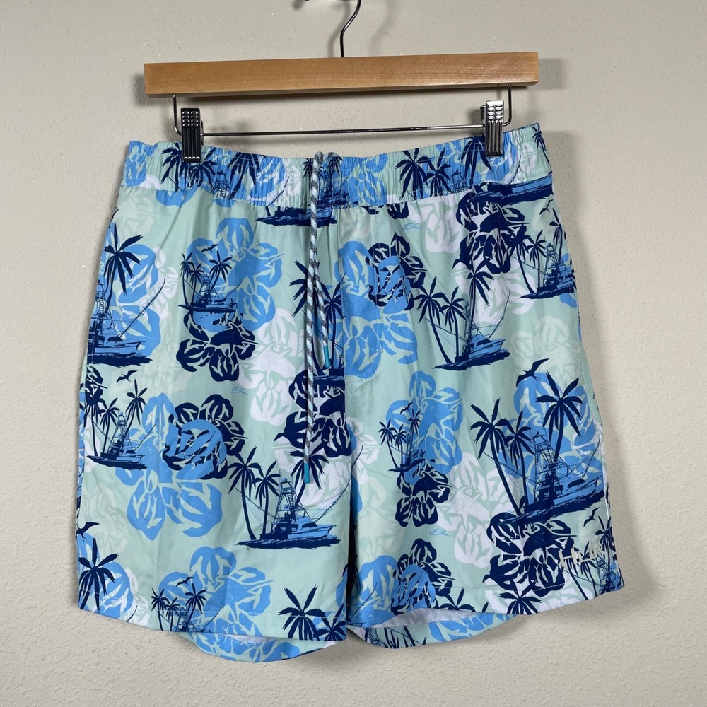 Huk Fishing Shorts Mens Size Large Blue‎ Tropical Island Print NWT Performance